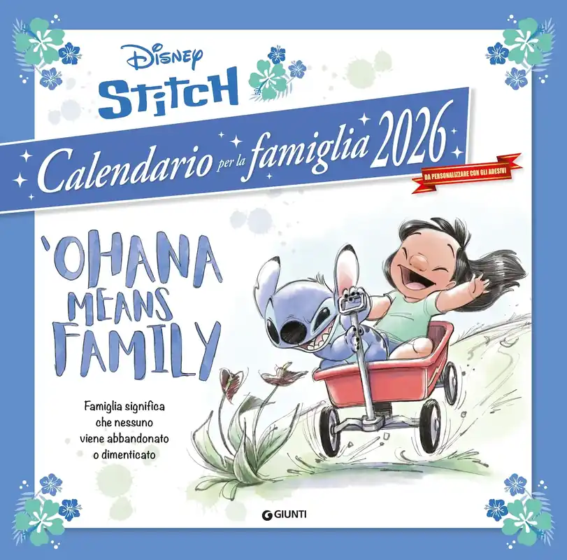 Promo Stagionale Stitch Calendario per la famiglia 2026 - ‘Ohana means family da parete (30 x 30 cm) Da personalizzare con gli adesivi